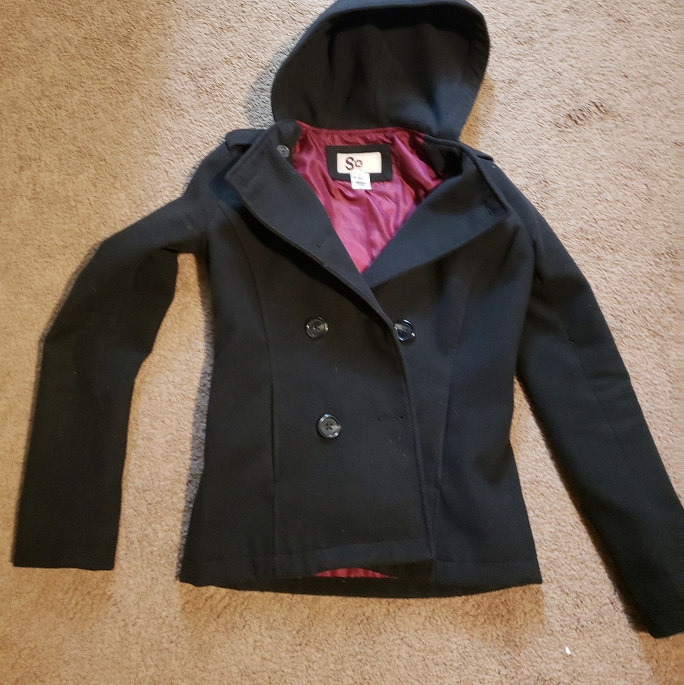 SO xs black peacoat with hood